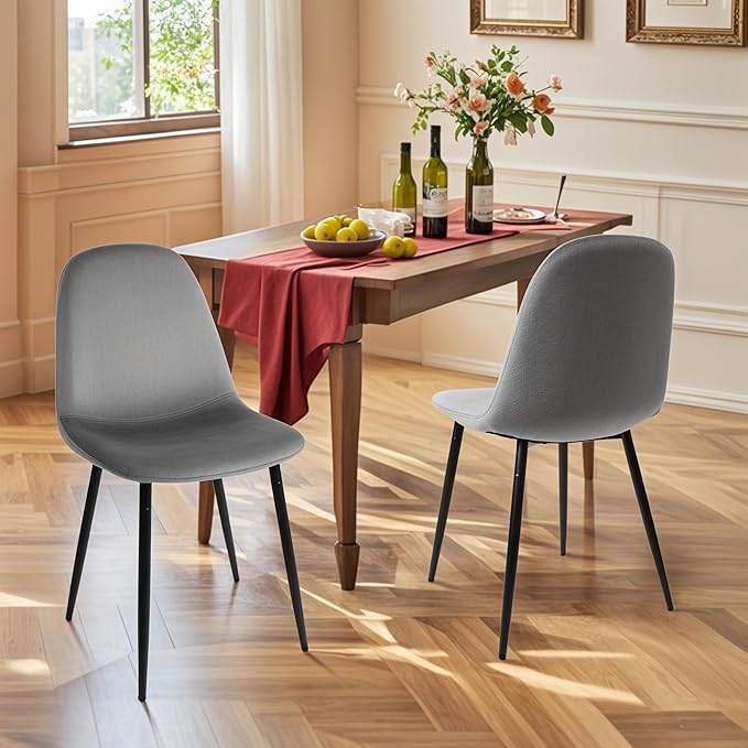 CangLong Velvet Dining Chairs Set of 2, Comfy Kitchen Side Chairs, Modern Fabric Dining Room Chairs with Padded Seat and Sturdy Metal Legs for Living & Meeting Room, Restaurant, Grey