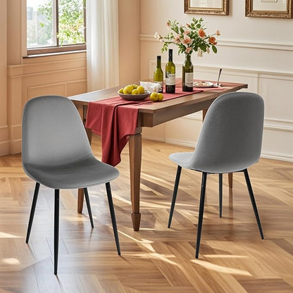 CangLong Velvet Dining Chairs Set of 2, Comfy Kitchen Side Chairs, Modern Fabric Dining Room Chairs with Padded Seat and Sturdy Metal Legs for Living & Meeting Room, Restaurant, Grey