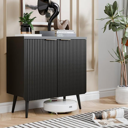 29.5" Modern Fluted Sideboard - Wood Buffet Cabinet with 2 Doors & Adjustable Shelves, Multi-Space Storage Credenza for Living Room, Dining Room & Entryway, Black