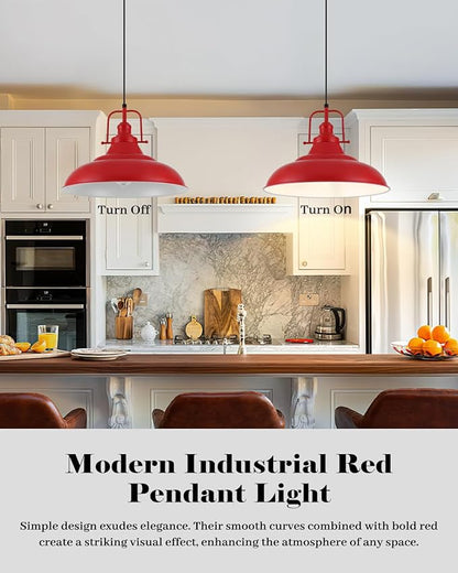 Red Pendant Light, 16 Inch Large Industrial Pendant Lights, Matte Red Pendant Lights Kitchen Island, Vintage Farmhouse Pendant Light for Kitchen Island, Dining Room, Hallway (1 Pack)