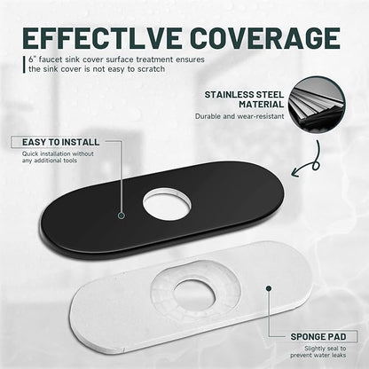 6 Inch Matte Black Sink Hole Cover, Greenspring 4" Hole Cover Deck Plate, Round Bathroom Faucet Deck Plate, Faucet Escutcheon for Bathroom or Kitchen Vanity Sink Faucet Stainless Steel