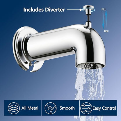 Slip-On Tub Spout with Diverter Long for Bathtub Spout, Fit for 1/2 Inch Slip Pipe, Chrome