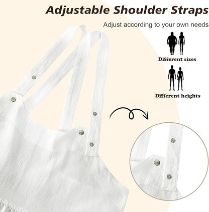 Cityelf Vintage White Apron Maid Pioneer Costume Victorian Style Cotton 50’s Ruffle Dress Apron with Long Ties and Pockets