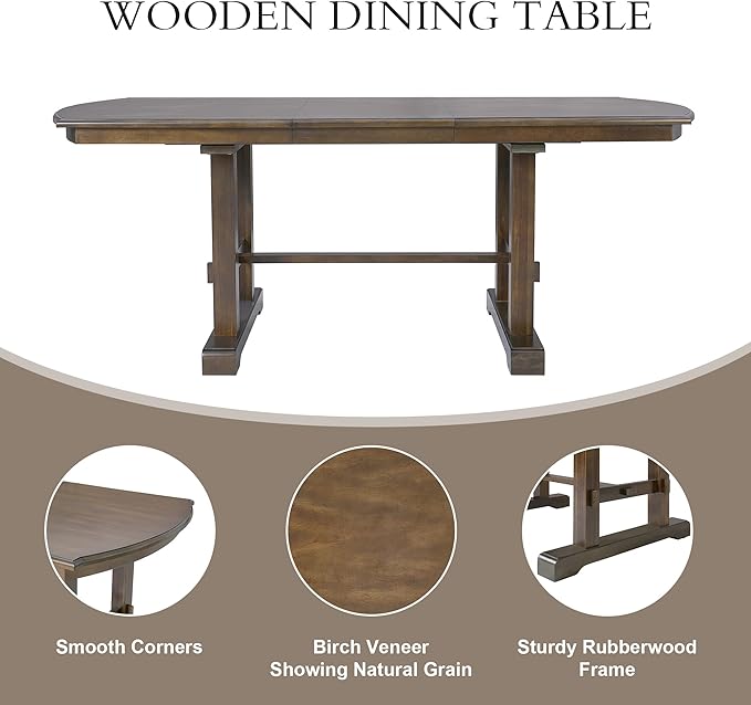 78" Extendable Island Table, Rustic Dining Table with Wooden, Farmhouse Dining Table with Removable Leaf for Gatherings 4-8 People, Brown