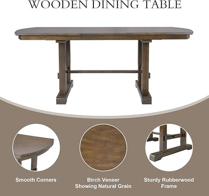 78" Extendable Island Table, Rustic Dining Table with H-Shaped Legs, Mid Century Dining Table for Family Gatherings, Brown