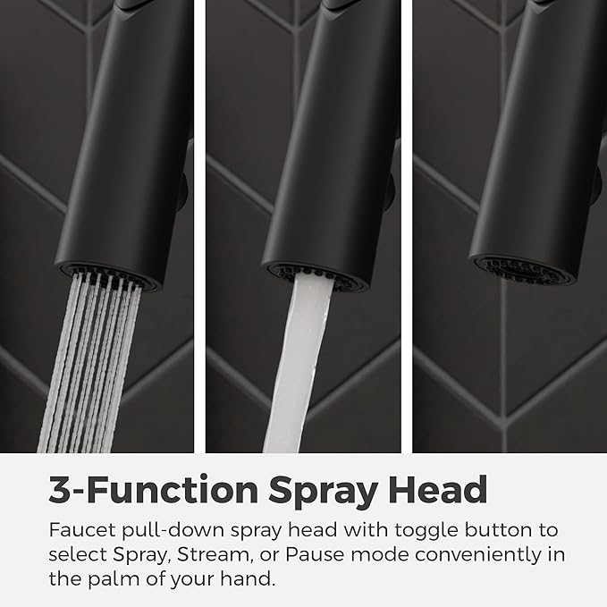Pfister Ceylon Kitchen Faucet with Pull Down Sprayer and Soap Dispenser, Single Handle, High Arc Spout, Matte Black Finish, NSF Certified, 1-Hole Installation F5297CLOSDB