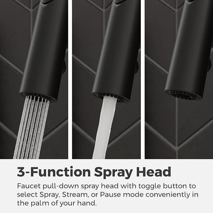 Pfister Ceylon Kitchen Faucet with Pull Down Sprayer and Soap Dispenser, Single Handle, High Arc Spout, Matte Black Finish, NSF Certified, 1-Hole Installation F5297CLOSDB