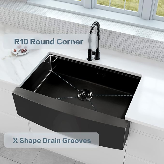 Black Farmhouse Kitchen Sink,16 Gauge 304S Stainless Steel Workstation Farm Sinks with Accessories, 33" x 20" x 10" Large and Deep Single Bowl Apron Front Kitchen Sinks