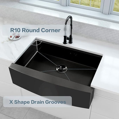 Black Farmhouse Kitchen Sink,16 Gauge 304S Stainless Steel Workstation Farm Sinks with Accessories, 33" x 20" x 10" Large and Deep Single Bowl Apron Front Kitchen Sinks