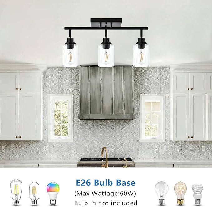 MELUCEE 3 Light 20.5 Inch Bathroom Vanity Light Black Track Lighting Fixtures Ceiling, Vanity Lighting Fixtures with Rotatable Track Head for Hallway Porch Foyer Bath Storage, Clear Glass Shade