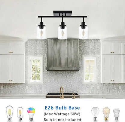 MELUCEE 3 Light 20.5 Inch Bathroom Vanity Light Black Track Lighting Fixtures Ceiling, Vanity Lighting Fixtures with Rotatable Track Head for Hallway Porch Foyer Bath Storage, Clear Glass Shade