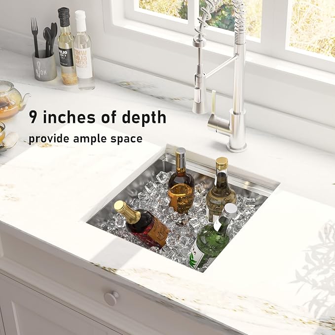 13 x 15 Undermount Bar Sink Workstation, 18 Gauge Stainless Steel Bar Small Sink - 9 Inches Deep Basin Single Bowl with Accessories
