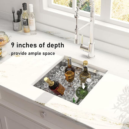 13 x 15 Undermount Bar Sink Workstation, 18 Gauge Stainless Steel Bar Small Sink - 9 Inches Deep Basin Single Bowl with Accessories