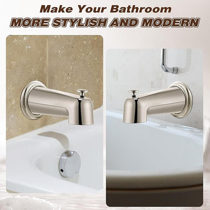 Dreyoo 7 Inch Tub Spout (Universal Fits 1/2" Copper Pipe, 1/2" IPS and 3/4" IPS), Bathroom Bathtub Faucet with Adapters and Hex Wrench(Brushed Nickel,With Diverter)
