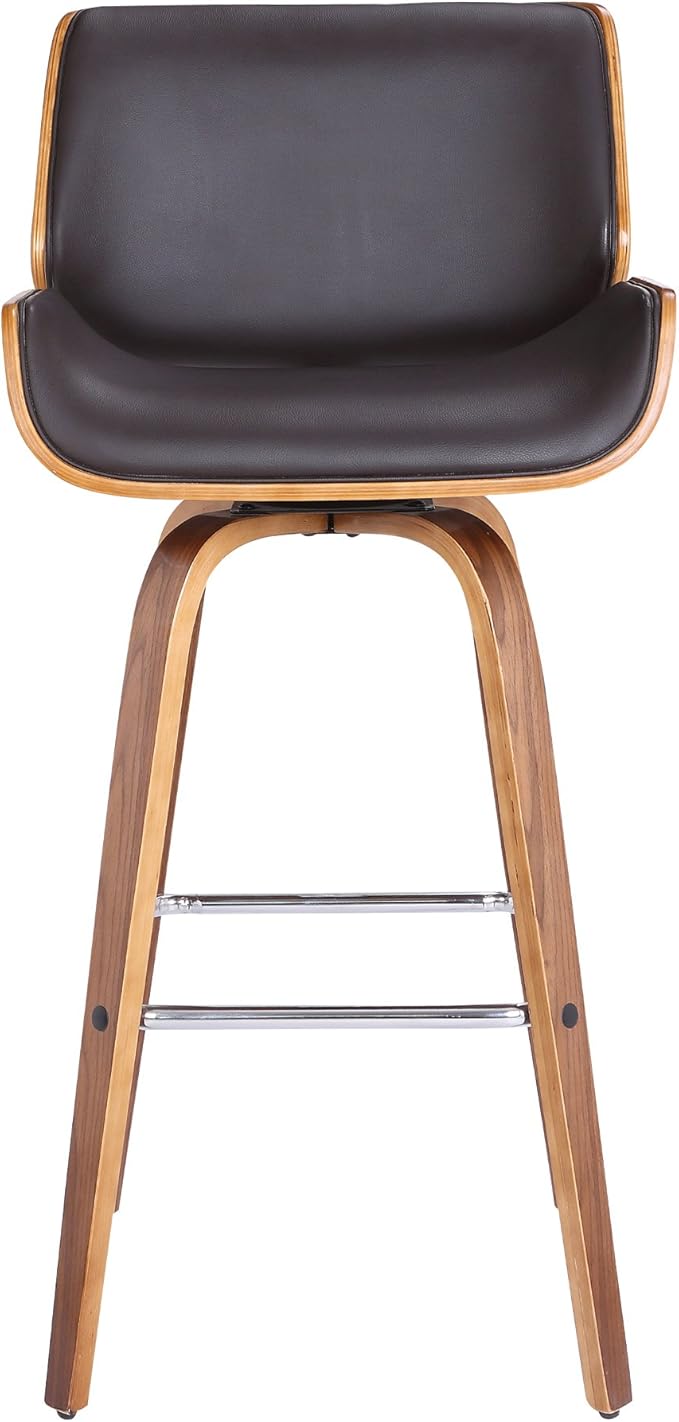 Armen Living Tyler 26" Counter Height Swivel Brown Faux Leather and Walnut Wood Bar Stool - Set of 3