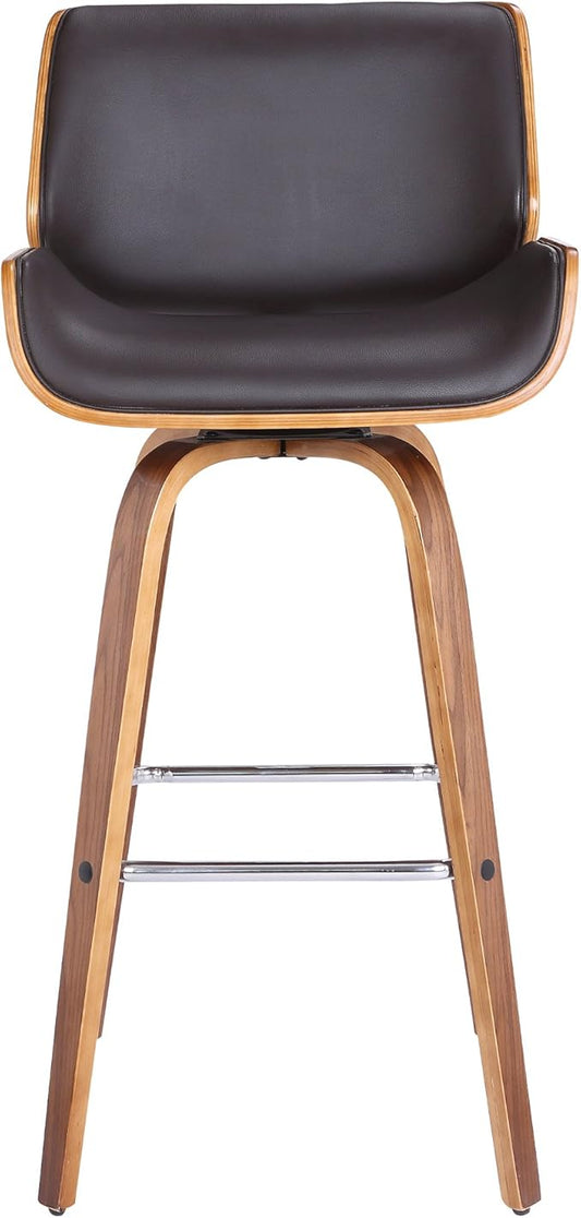 Armen Living Tyler 26" Counter Height Swivel Brown Faux Leather and Walnut Wood Bar Stool