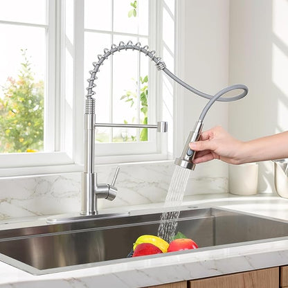 VCCUCINE Kitchen Faucet with Pull Down Sprayer Brushed Nickel Stainless Steel 1 Handle Pull Out Spring Sink Faucets 1 Hole Or 3 Hole Dual Function for Outdoor Utility Camper Laundry Rv Wet Bar