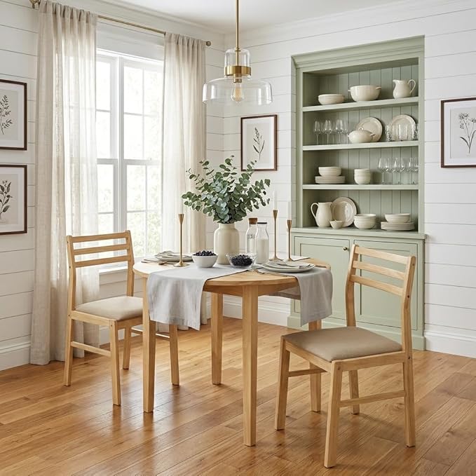 Furnifact Stylish 3-Piece Dining Set with Drop Leaf Table and Comfortable Tan Chairs