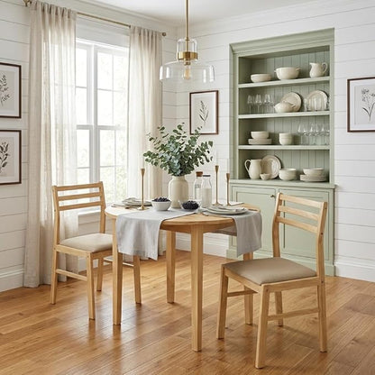 Furnifact Stylish 3-Piece Dining Set with Drop Leaf Table and Comfortable Tan Chairs