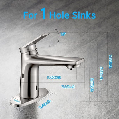 Bathroom Faucet with Built-in Soap Dispenser, Adjustable Hot & Cold Water Temperature, Short & Long Sensor Modes, Touchless Automatic Basin Sensor Faucet (Brushed Nickel)