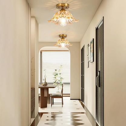 Semi Flush Mount Ceiling Light,Vintage Lights Fixture Ceiling Amber Shade Glass， E26 Ceiling Light Fixtures for Closet Kitchen Bedroom, Bulb Included