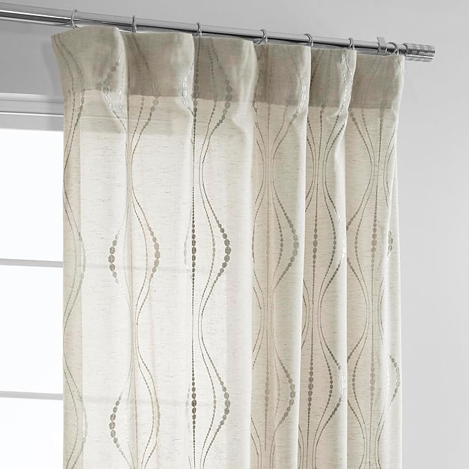 HPD Half Price Drapes Embroidered Linen Sheer Curtains for Living Room 50 X 84 (1 Panel), Rod Pocket Window Curtains for Bedroom, Suez Natural