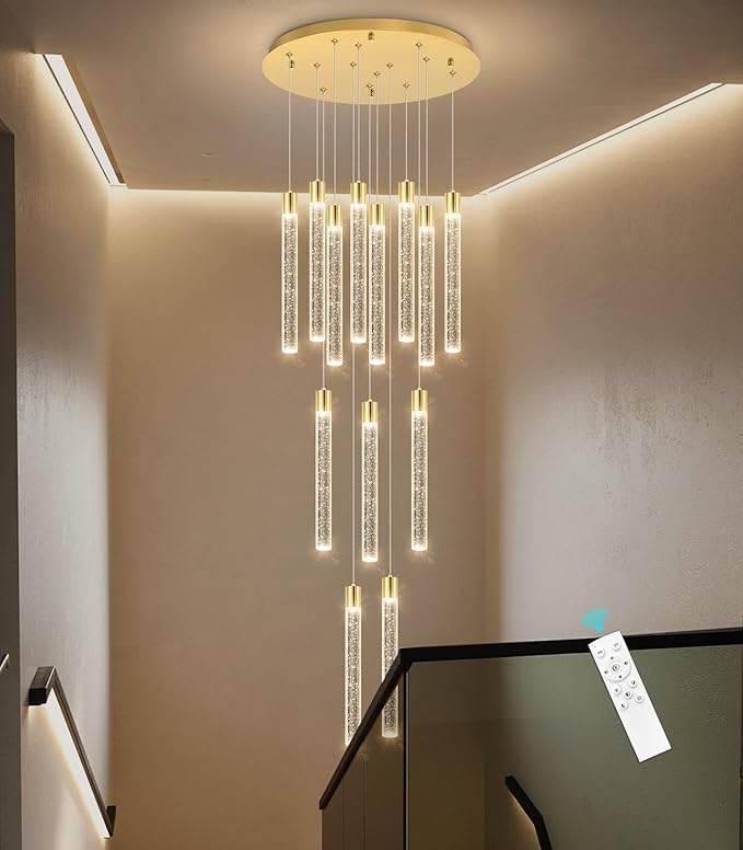 13-Light Long Large Modern Led Crystal Chandeliers Modern Spiral Chandeliers High Ceilings Chandelier for Staircase Foyer Gold