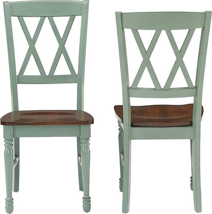 Crosley Furniture Shelby Traditional Wood X-Back Dining Room Chairs Set of 2, Kitchen Chair, Distressed Teal