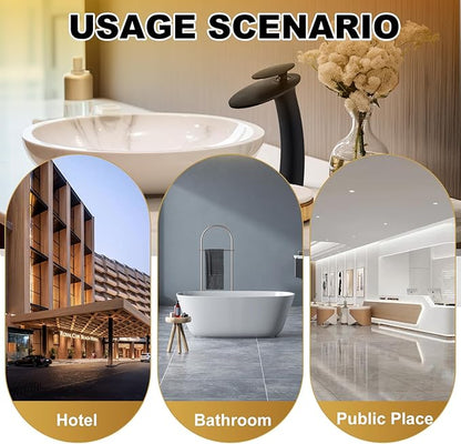Wovier Matte Black Waterfall Bathroom Faucet,Single Handle Single Hole Brass Lavatory Vanity Vessel Faucet,Slanted Body Basin Mixer Tap Tall Body with Supply Hose and Pop Up Drain Assembly
