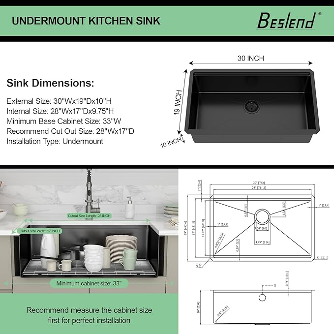 30 Inch Matte Black Workstation Kitchen Sink - Premium NANO-PVD Coated Undermount Sink, 16 Gauge Deep Single Bowl with Accessory Ledge & Round Corner, Fits 33" Cabinet (30"x19"x10")