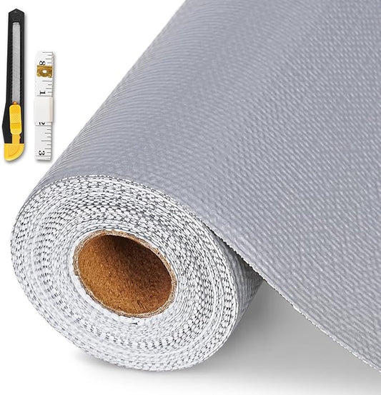 Drawer and Shelf Liner for Kitchen Cabinet,Non-Adhesive Cabinet Liner 18in x 30FT,Waterproof Shelf Paper Non-Slip Mats Cupboard Liners Contact Protect Dresser/Shelves/Table-Grey