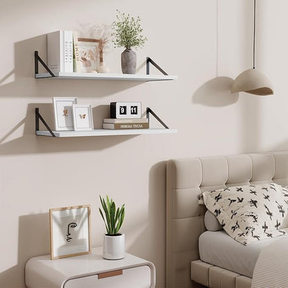 Acovy Deep Floating Shelves for Wall,30" Wx10 D Wood Floating Shelf Set of 2,Sturdy Metal Bracket Wide Display & Storage,Wall Mounted Hanging Floating Shelves for Living Room,Bedroom,Kitchen,White