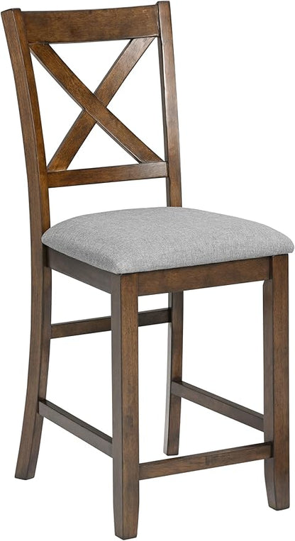 Ball & Cast Counter Height Stools Set of 4, 24" H X-Backrest Bar-Stool with Padded Seats, Rubber Wood Kitchen Dining Chairs for Counter-Table, 4 Piece Upholstered Barstools, Easy Assembly, Walnut