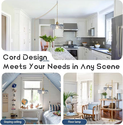 Plug in Pendant Light 2 Pack, Hanging Light with Plug in Cord On/Off Switch Modern Pendant Light fixtures with Blue Glass Shade Plug in Hanging lamp for Kitchen Dining Room Bedroom