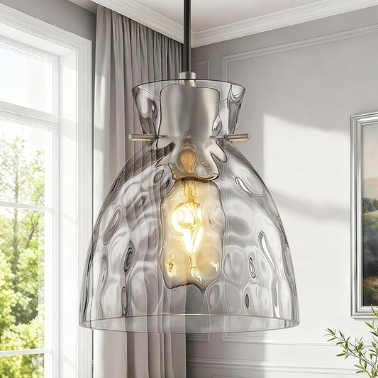 5.9“ Small Brushed Nickel Pendant Lights Kitchen Island, Hammered Glass Pendant Light Fixtures, Adjustable Mini Hanging Lights Kitchen Pendant Lighting over Island Sink Bathroom Dining Room Bedroom