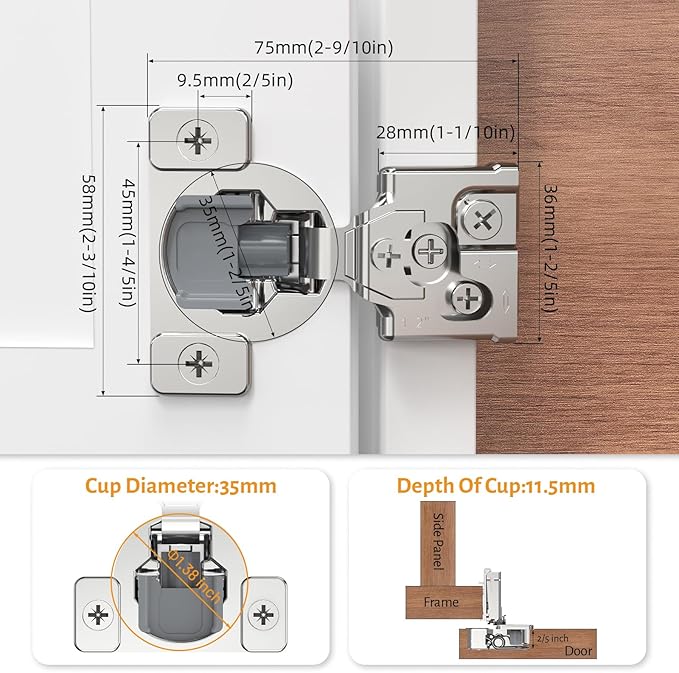 Chibery 20 Pack 1/2" Overlay 3D Soft Close Concealed Hinge for Face Frame Door, Self Closing Hinges, 105° Smooth Slow Close Quite, Hidden Stainless Steel Hinge for Kitchen Cabinet Door, Satin Nickel
