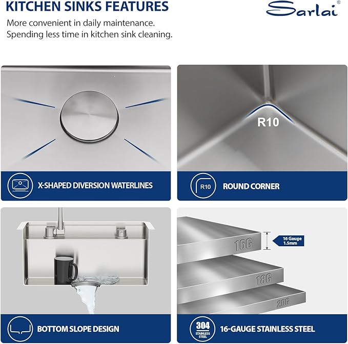 Sarlai Undermount Bar Sink With Foldable Faucet - 21x19 Inch Outdoor Kitchen Sink RV Workstation 16 Gauge Stainless Steel Single Bowl Handmade Outdoor BBQ Sinks