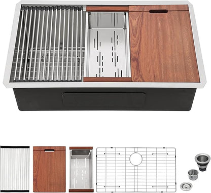 30 Inch Undermount Kitchen Sink - Mocoloo 30x19 Inch Stainless Steel Workstation Sink 16 Gauge Handmade Single Bowl 10" Deep Kitchen Sink