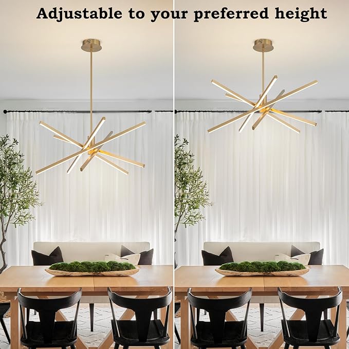 Y'INSP Gold Sputnik Chandelier for Dining Room, 5-Lights LED Pendant Light Fixtures Modern 45W Hanging Light Fixture for Living Room Kitchen Island Bedroom Entryway