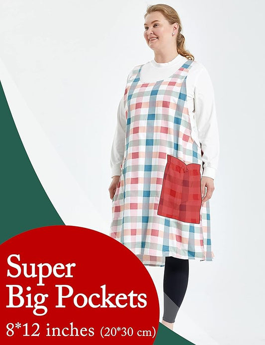 Big Plus Size Aprons for Women with Pockets Cotton Linen Baking Kitchen Cooking