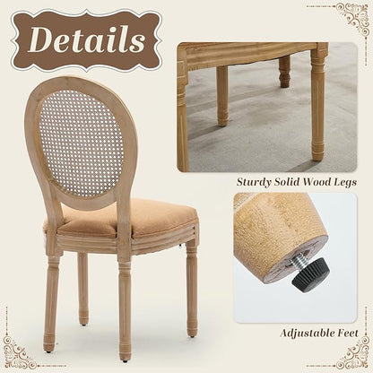 SoarFlash French Dining Chairs Set of 2, Vantage Dining Chair with Round Back, Wood Leg Farmhouse Country Rattan Dining Chair for Kitchen,Bedroom,Brown