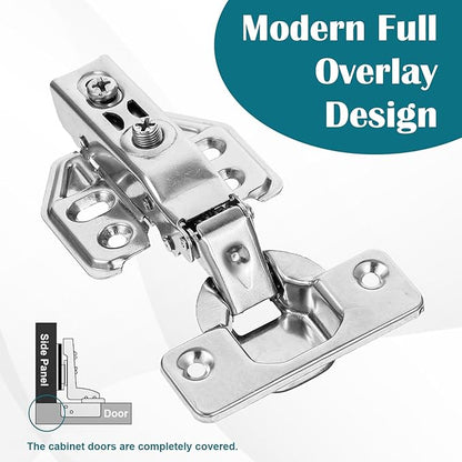 24 Pack Full Overlay Soft Close Cabinet Hinges, 105° Concealed Hidden Hinges with Clip-On Plates, 3D Adjustable for Frameless & Face Frame Cabinets - Silver