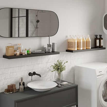 BAMEOS Floating Shelves, Black Wall Mounted Wooden Shelves with Invisible Brackets Set of 2,47 x 9