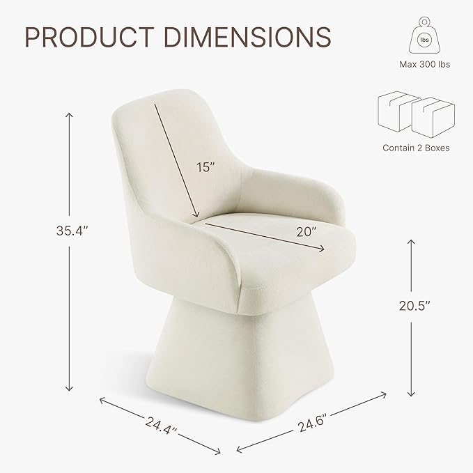 KISLOT Swivel Dining Chairs Set of 2, Mid Century Modern Chairs Fabric Upholstered Armchair with Armrest & Ergonomic Backrest for Dining Room, Kitchen, Bedroom, Living Room, Linen, 2 Boxs