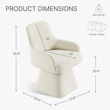 KISLOT Swivel Dining Chairs Set of 2, Mid Century Modern Chairs Fabric Upholstered Armchair with Armrest & Ergonomic Backrest for Dining Room, Kitchen, Bedroom, Living Room, Linen, 2 Boxs