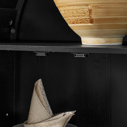 Ball & Cast 67" Tall Arched Kitchen Pantry Cabinet with Lamp, Modern Wooden Storage Cabinets with Glass Doors & Adjustable Shelves,Versatile Display Cabinet for Kitchen, Living Room,Dining Room,Black