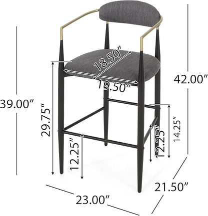 Gecheer Bar Stools Set of 2, Gray Fabric with Black Iron Legs, 29.75" Height for Kitchen Island, 260 LBS Capacity for Indoor Living Rooms, Dining Rooms LYK-N779P248198G