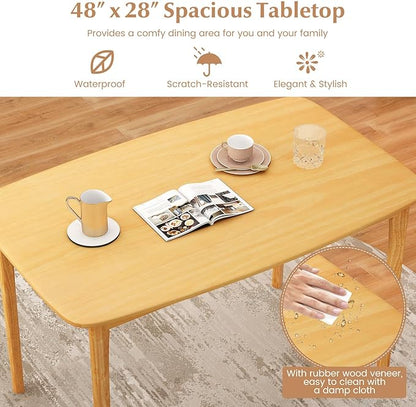 Giantex Dining Table for 4, 48" Rectangular Kitchen Table with Solid Rubber Wood Legs & Spacious Tabletop, Wooden Dinner Table for Living Dining Room, Dinette (Natural)