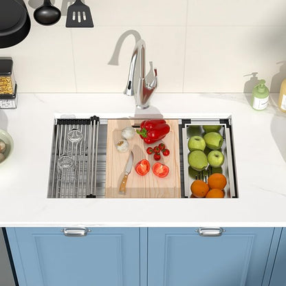 33 Undermount Kitchen Sink Stainless Steel 16 Gauge 33x19x9 Inch Ledge Workstation Single Bowl Kitchen Sink with Round Corners Under Counter Basin