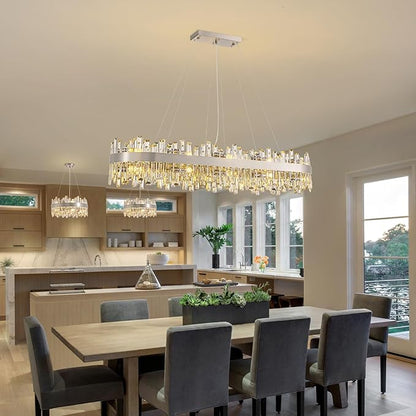 Siljoy Modern Crystal Chandelier, 20-Light Brushed Nickel K9 Crystal Raindrop Chandelier, Luxury Large Dimmable Crystal Ceiling Light for Dining Room Living Room Kitchen Island Entry Foyer L52''